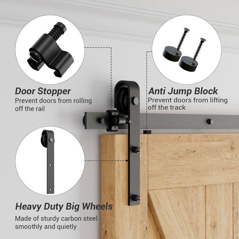 CCJH Barn Door Hardware Kit 4FT Sliding Track Heavy Duty for Single Max 24'' Wide Door Panel - Image 5